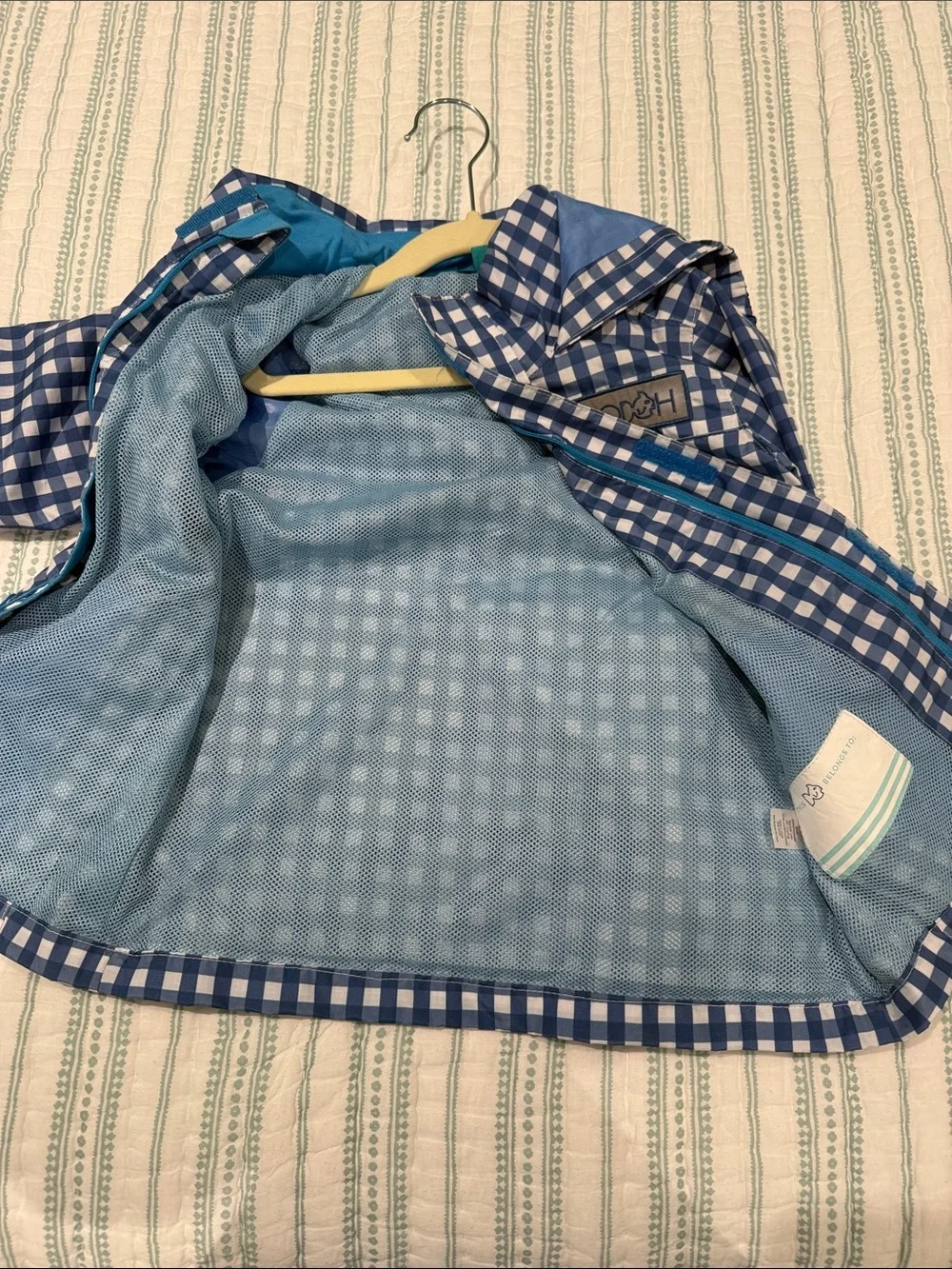 Progreen Kids' Blue & White Gingham Hooded Raincoat